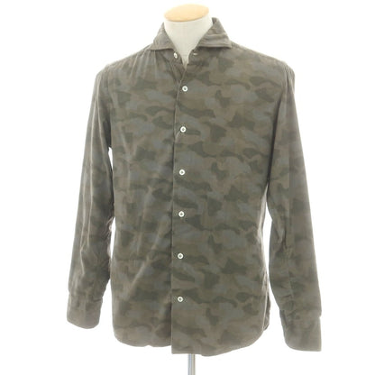 【中古】ジャンネット giannetto 細畝コーデュロイ カモフラ ホリゾンタルカラー カジュアルシャツ グリーン【 Ｓ 】【 状態ランクC 】【 メンズ 】