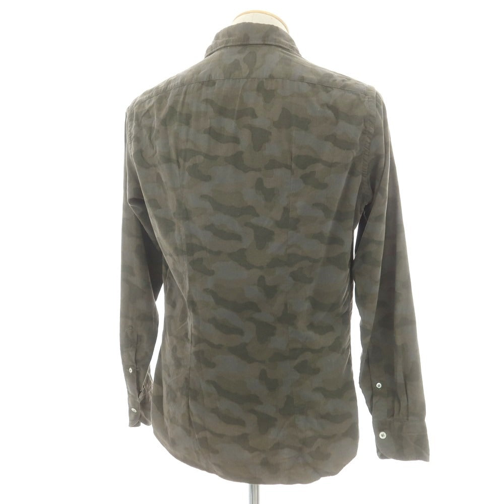 【中古】ジャンネット giannetto 細畝コーデュロイ カモフラ ホリゾンタルカラー カジュアルシャツ グリーン【 Ｓ 】【 状態ランクC 】【 メンズ 】