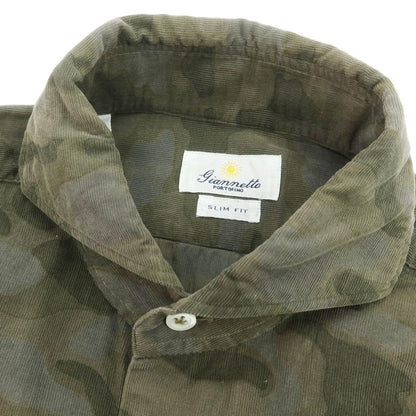 【中古】ジャンネット giannetto 細畝コーデュロイ カモフラ ホリゾンタルカラー カジュアルシャツ グリーン【 Ｓ 】【 状態ランクC 】【 メンズ 】