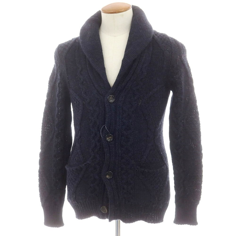 【中古】ロベルトコリーナ ROBERTO COLLINA ウール ケーブル編み ショールカラーカーディガン ネイビー【 サイズ46 】【 状態ランクB 】【 メンズ 】 [CPD]