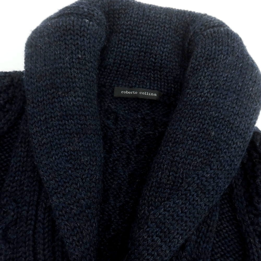 【中古】ロベルトコリーナ ROBERTO COLLINA ウール ケーブル編み ショールカラーカーディガン ネイビー【 46 】【 状態ランクB 】【 メンズ 】