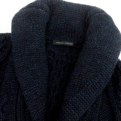 【中古】ロベルトコリーナ ROBERTO COLLINA ウール ケーブル編み ショールカラーカーディガン ネイビー【 46 】【 状態ランクB 】【 メンズ 】