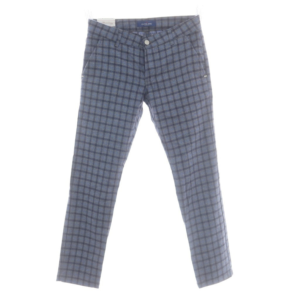 【中古】アントレアミ ENTRE AMIS ストレッチ ウールナイロン チェック カジュアルスラックスパンツ グレーxネイビー×ライトブルー【 31 】【 状態ランクB 】【 メンズ 】