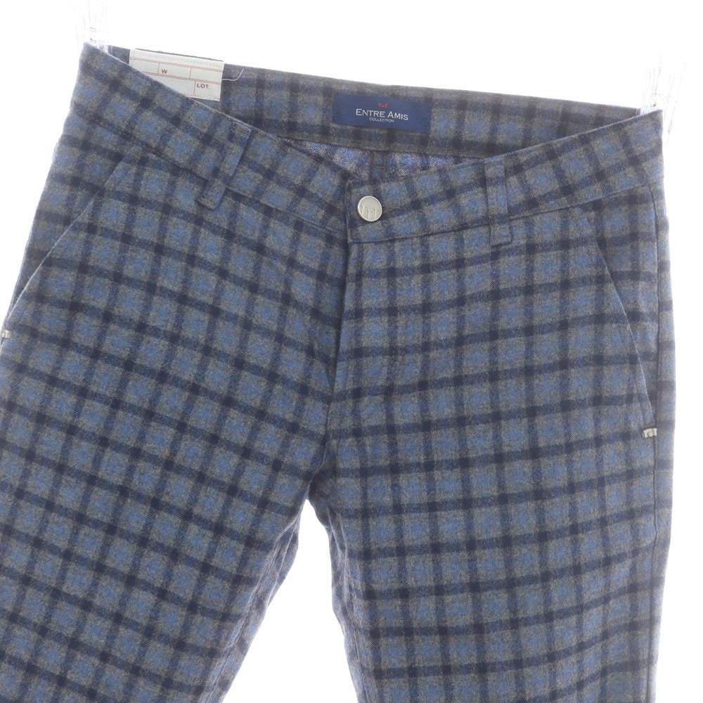 【中古】アントレアミ ENTRE AMIS ストレッチ ウールナイロン チェック カジュアルスラックスパンツ グレーxネイビー×ライトブルー【 31 】【 状態ランクB 】【 メンズ 】
