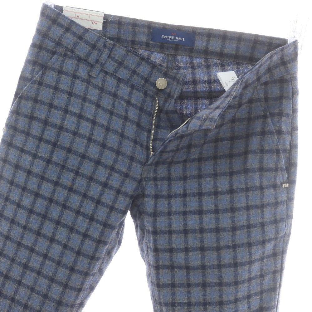 【中古】アントレアミ ENTRE AMIS ストレッチ ウールナイロン チェック カジュアルスラックスパンツ グレーxネイビー×ライトブルー【 31 】【 状態ランクB 】【 メンズ 】