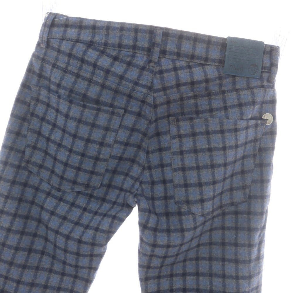 【中古】アントレアミ ENTRE AMIS ストレッチ ウールナイロン チェック カジュアルスラックスパンツ グレーxネイビー×ライトブルー【 31 】【 状態ランクB 】【 メンズ 】
