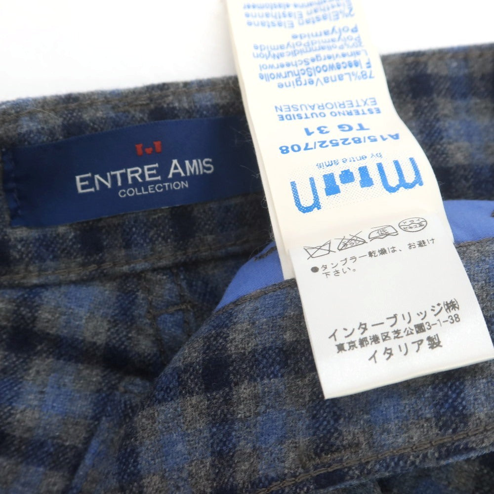 【中古】アントレアミ ENTRE AMIS ストレッチ ウールナイロン チェック カジュアルスラックスパンツ グレーxネイビー×ライトブルー【 31 】【 状態ランクB 】【 メンズ 】