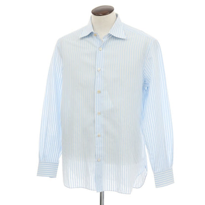 【中古】キートン Kiton コットンリネン ストライプ セミワイドカラー ドレスシャツ ライトブルーxホワイト【サイズ42】【 状態ランクB 】【 メンズ 】