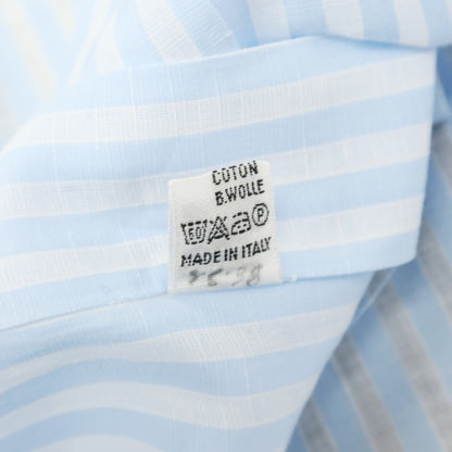 【中古】キートン Kiton コットンリネン ストライプ セミワイドカラー ドレスシャツ ライトブルーxホワイト【サイズ42】【 状態ランクB 】【 メンズ 】