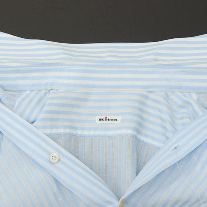 【中古】キートン Kiton コットンリネン ストライプ セミワイドカラー ドレスシャツ ライトブルーxホワイト【サイズ42】【 状態ランクB 】【 メンズ 】
