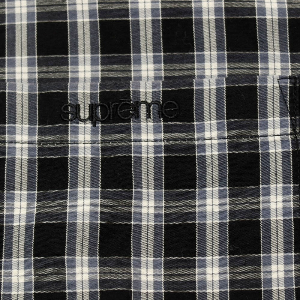 【中古】シュプリーム Supreme 2025年春夏 Mini Plaid S/S Shirt コットン チェック 半袖シャツ ブラックxホワイト【サイズL】【 状態ランクB 】【 メンズ 】