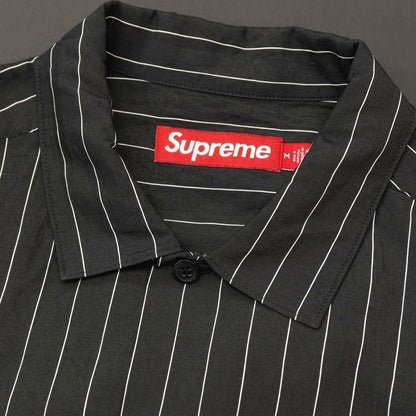 【中古】シュプリーム Supreme 2025年春夏 Stripe S/S Pajama Shirt レーヨンナイロン 半袖シャツ ブラックxホワイト【サイズM】【 状態ランクB 】【 メンズ 】