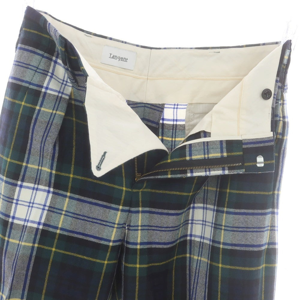 【中古】タンジェント Tangent ウール チェック カジュアルスラックスパンツ グリーンxネイビー【 48 】【 状態ランクB 】【 メンズ 】