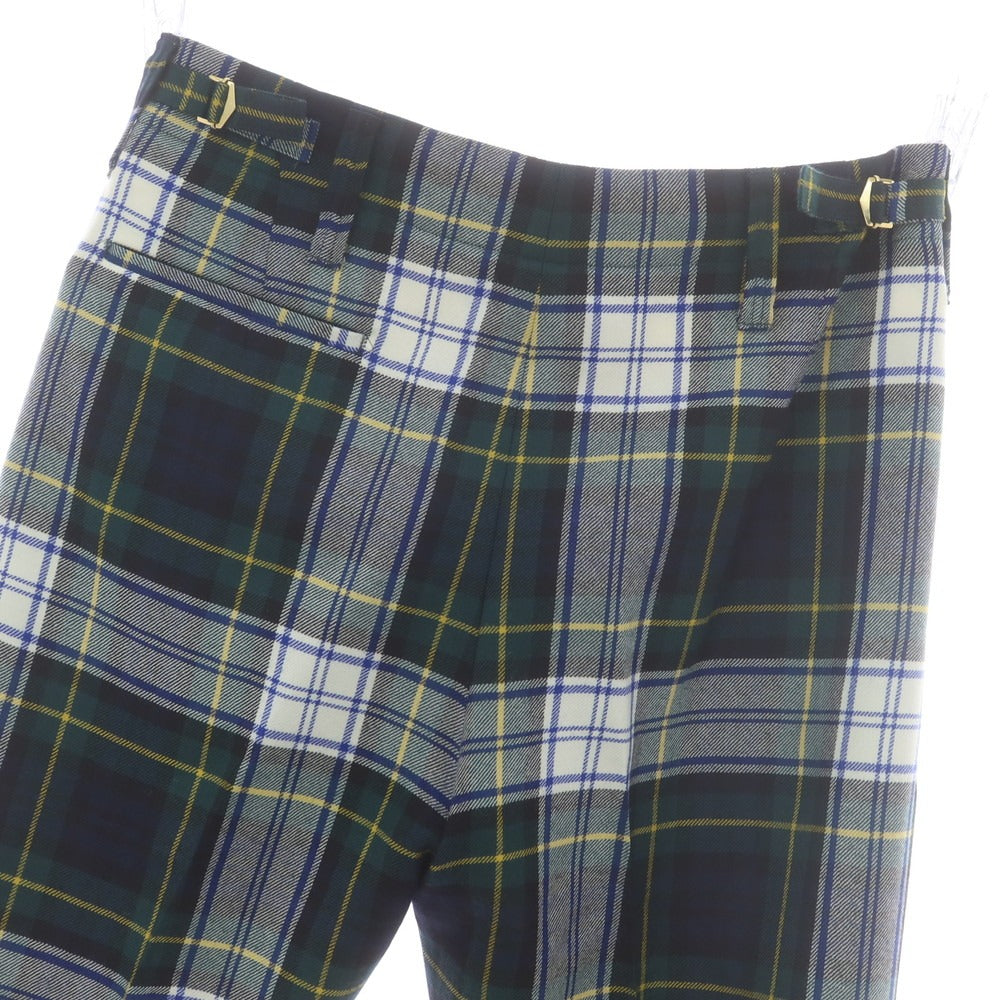 【中古】タンジェント Tangent ウール チェック カジュアルスラックスパンツ グリーンxネイビー【 48 】【 状態ランクB 】【 メンズ 】