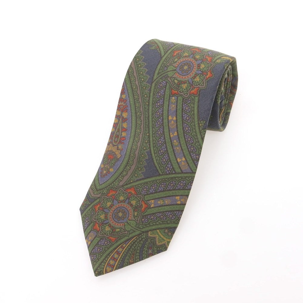 【中古】ブリューワー BREUER シルク プリント ペイズリー柄ネクタイ オリーブ系【 状態ランクA 】【 メンズ 】