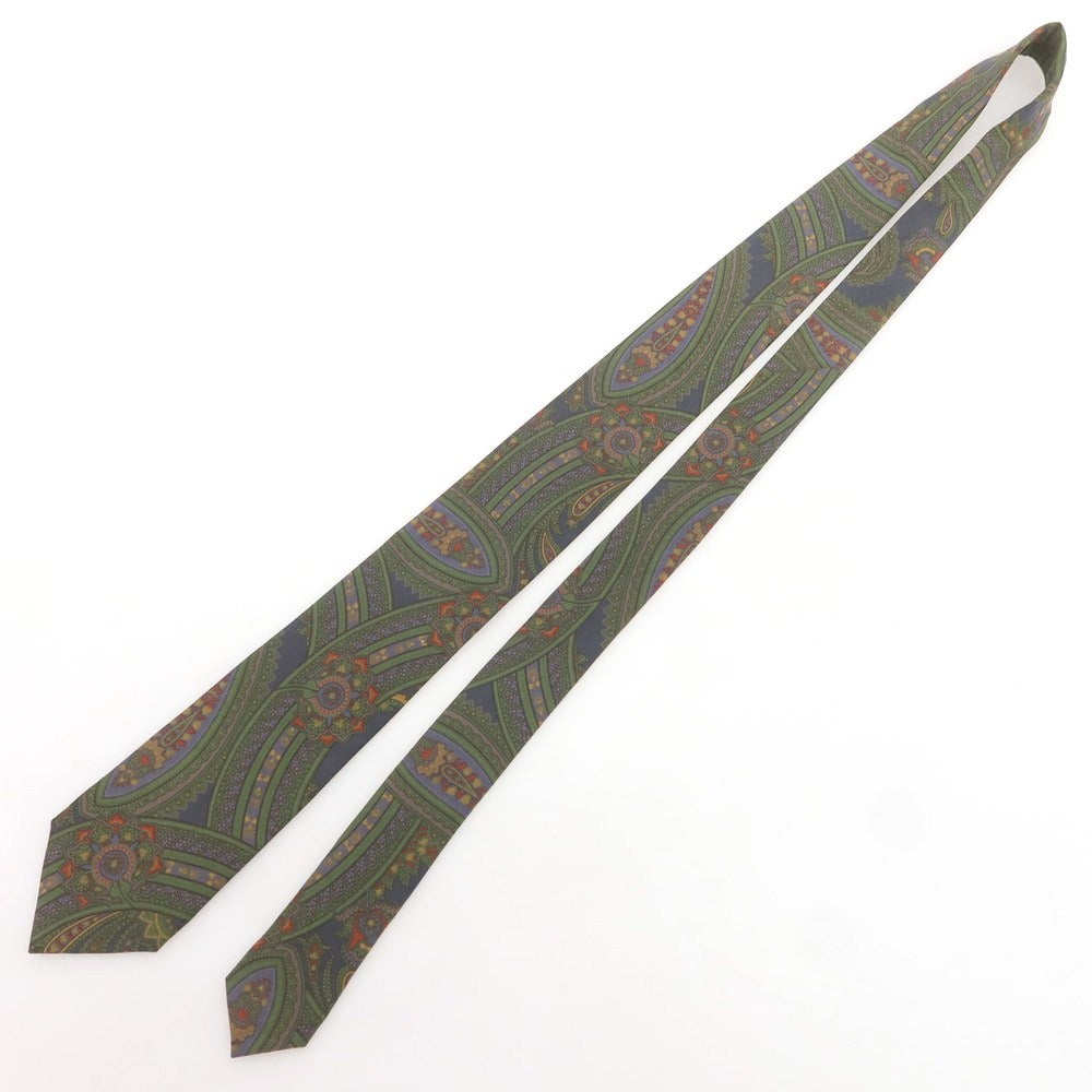 【中古】ブリューワー BREUER シルク プリント ペイズリー柄ネクタイ オリーブ系【 状態ランクA 】【 メンズ 】