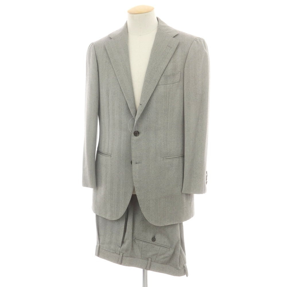 【中古】ストラスブルゴ STRASBURGO ウール ヘリンボーン 3つボタンスーツ グレー【 44 】【 状態ランクC 】【 メンズ 】