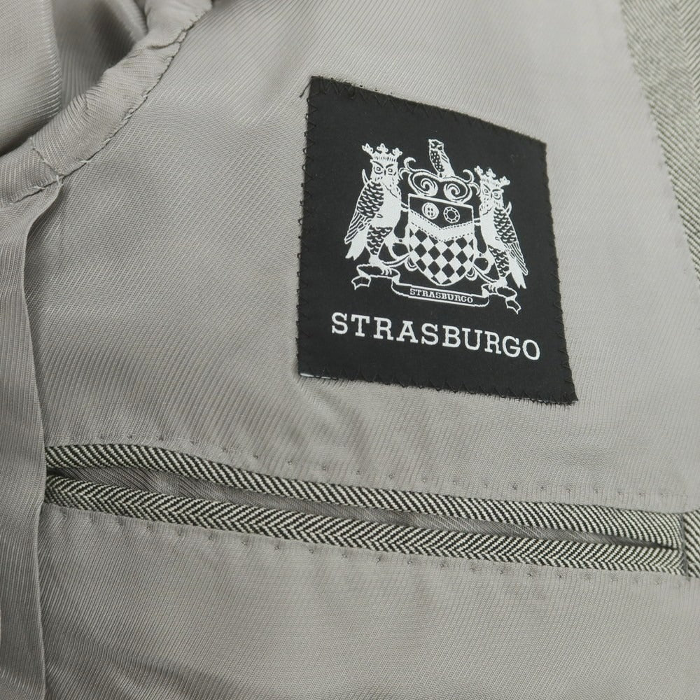 【中古】ストラスブルゴ STRASBURGO ウール ヘリンボーン 3つボタンスーツ グレー【 サイズ44 】【 状態ランクC 】【 メンズ 】 [BPD]