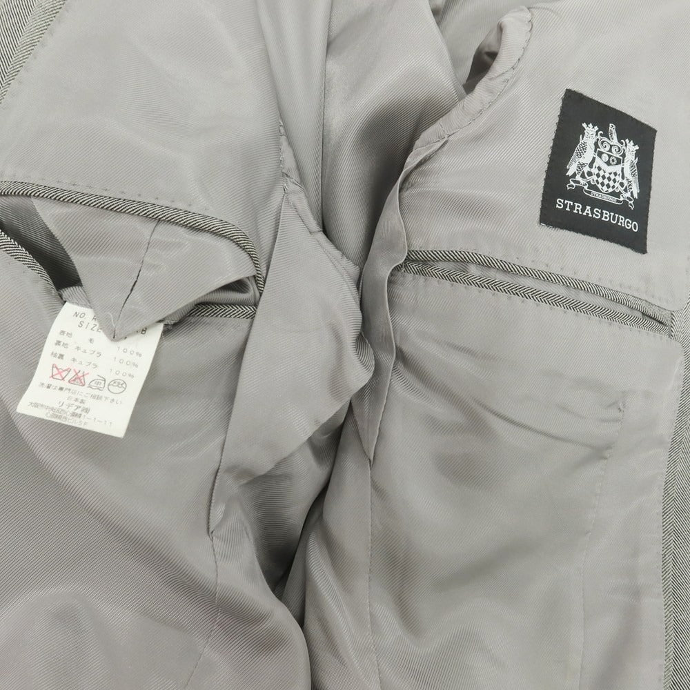 【中古】ストラスブルゴ STRASBURGO ウール ヘリンボーン 3つボタンスーツ グレー【 44 】【 状態ランクC 】【 メンズ 】