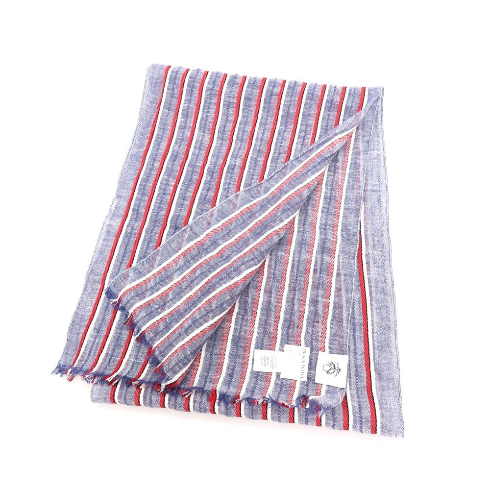 【中古】ブラックフリースバイ ブルックスブラザーズ BLACK FLEECE BY Brooks Brothers リネンコットン ストライプ ストール ネイビーxレッド【 状態ランクB 】【 メンズ 】