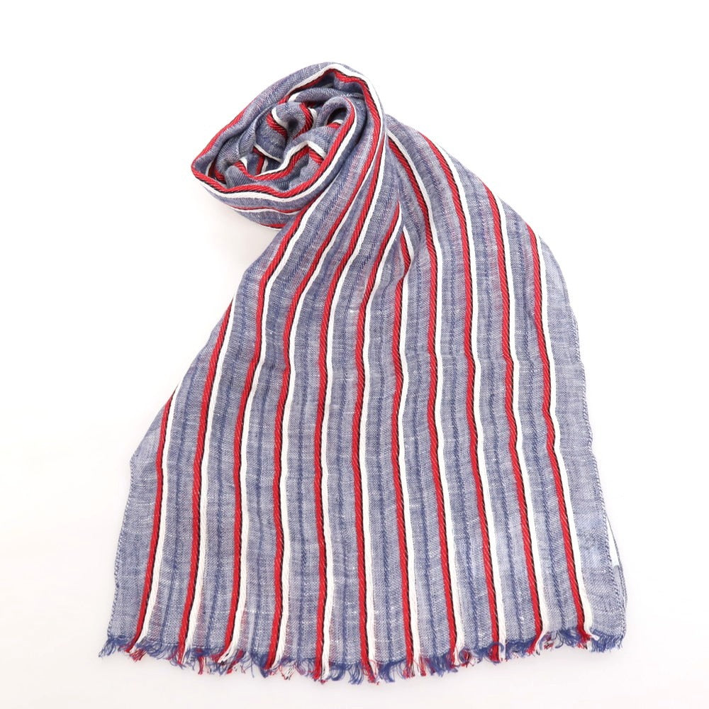 【中古】ブラックフリースバイ ブルックスブラザーズ BLACK FLEECE BY Brooks Brothers リネンコットン ストライプ ストール ネイビーxレッド【 状態ランクB 】【 メンズ 】
