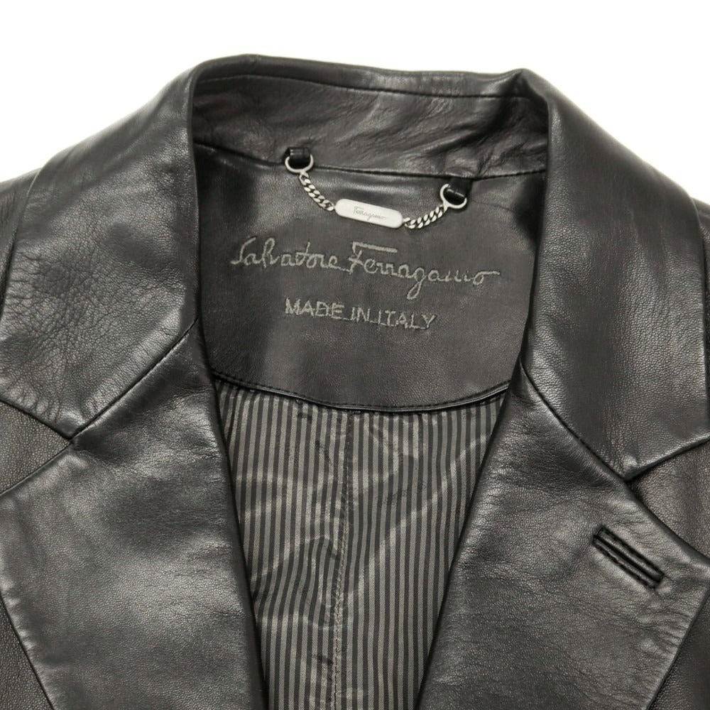 【中古】サルヴァトーレフェラガモ Salvatore Ferragamo レザー テーラードジャケット ブラック【 サイズ46 】【 状態ランクB 】【 メンズ 】 [BPD]