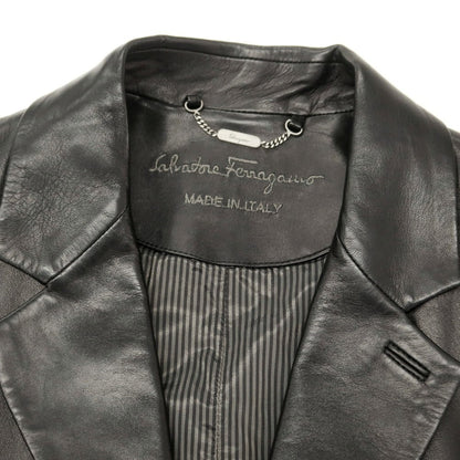 【中古】サルヴァトーレフェラガモ Salvatore Ferragamo レザー テーラードジャケット ブラック【 46 】【 状態ランクB 】【 メンズ 】
