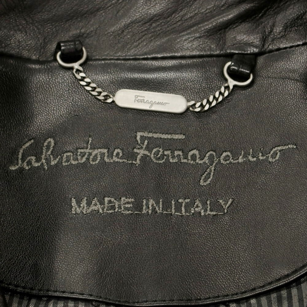 【中古】サルヴァトーレフェラガモ Salvatore Ferragamo レザー テーラードジャケット ブラック【 サイズ46 】【 状態ランクB 】【 メンズ 】 [BPD]