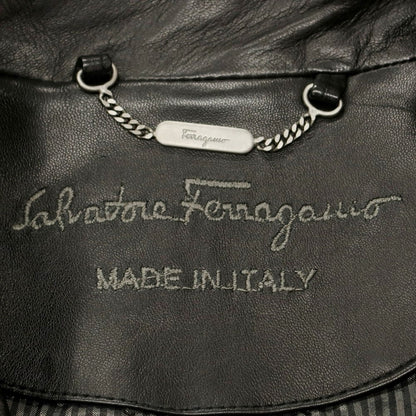 【中古】サルヴァトーレフェラガモ Salvatore Ferragamo レザー テーラードジャケット ブラック【 46 】【 状態ランクB 】【 メンズ 】