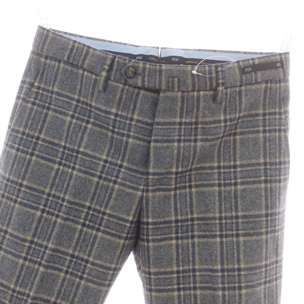 【中古】ピーティーゼロウーノ PT01 Fulham Rd. ウール チェック ドレススラックスパンツ グレーxネイビー【 46 】【 状態ランクB 】【 メンズ 】