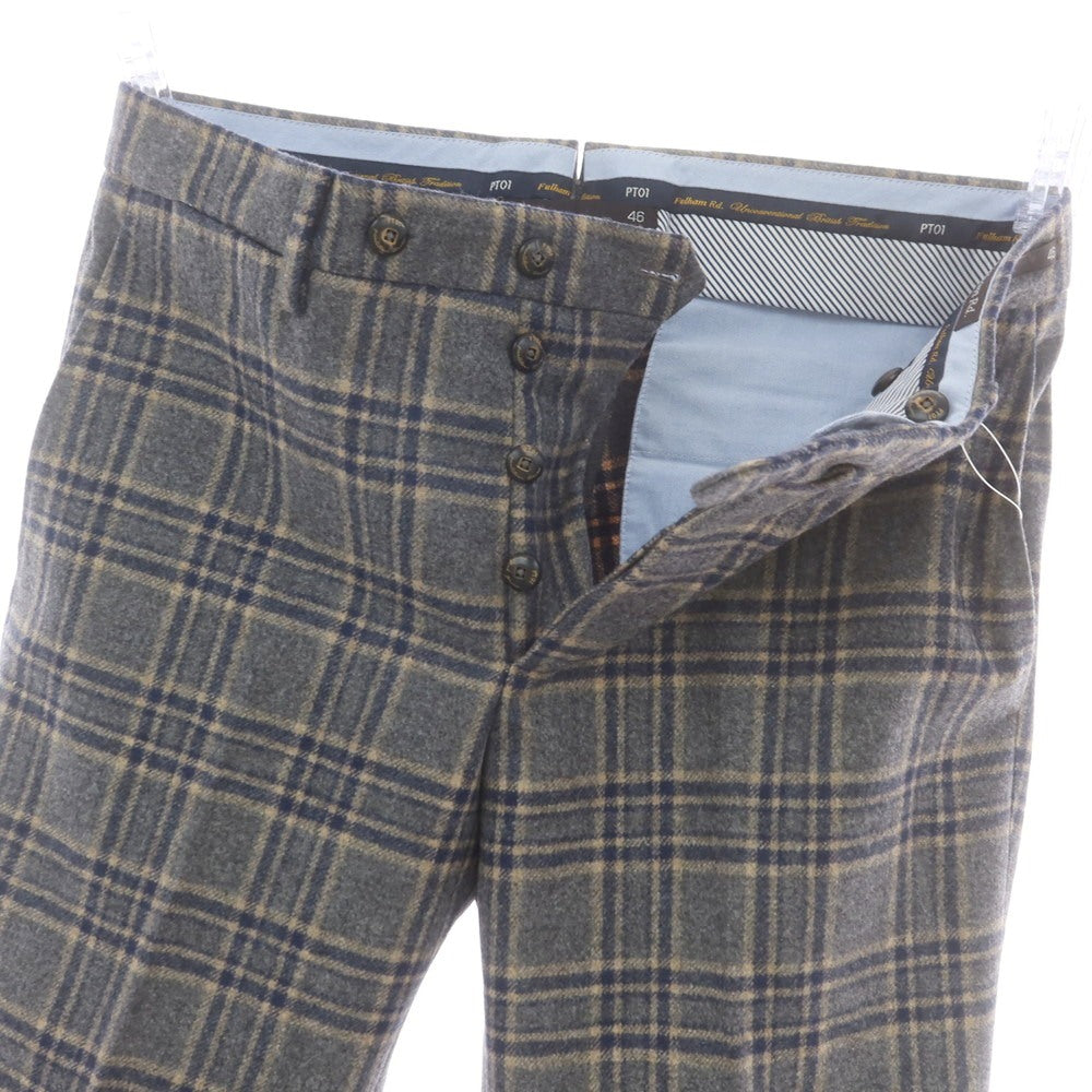 【中古】ピーティーゼロウーノ PT01 Fulham Rd. ウール チェック ドレススラックスパンツ グレーxネイビー【 46 】【 状態ランクB 】【 メンズ 】