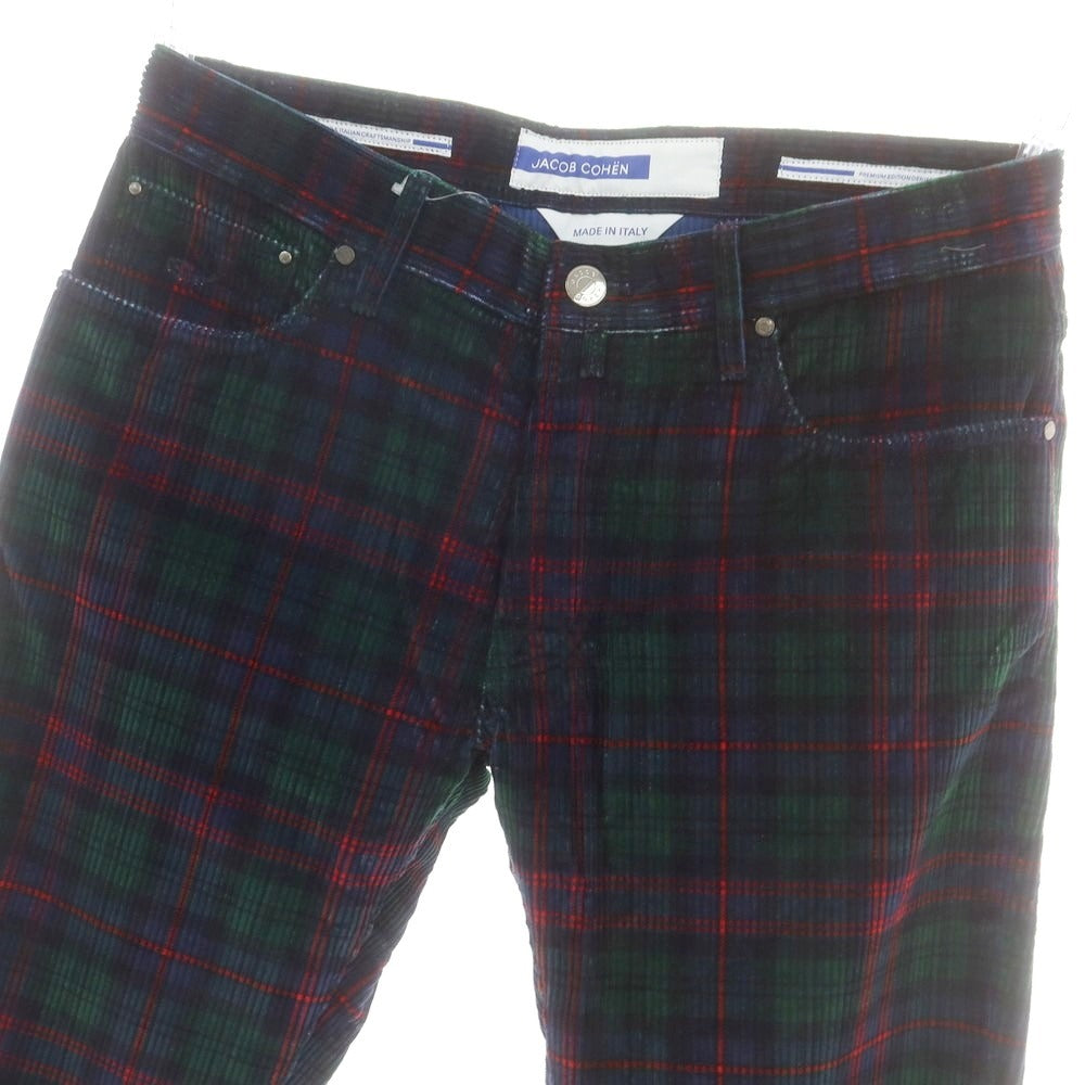 【新品】ヤコブコーエン JACOB COHEN BARD ストレッチ コーデュロイパンツ グリーンxネイビー×レッド【 34 】【 状態ランクN 】【 メンズ 】