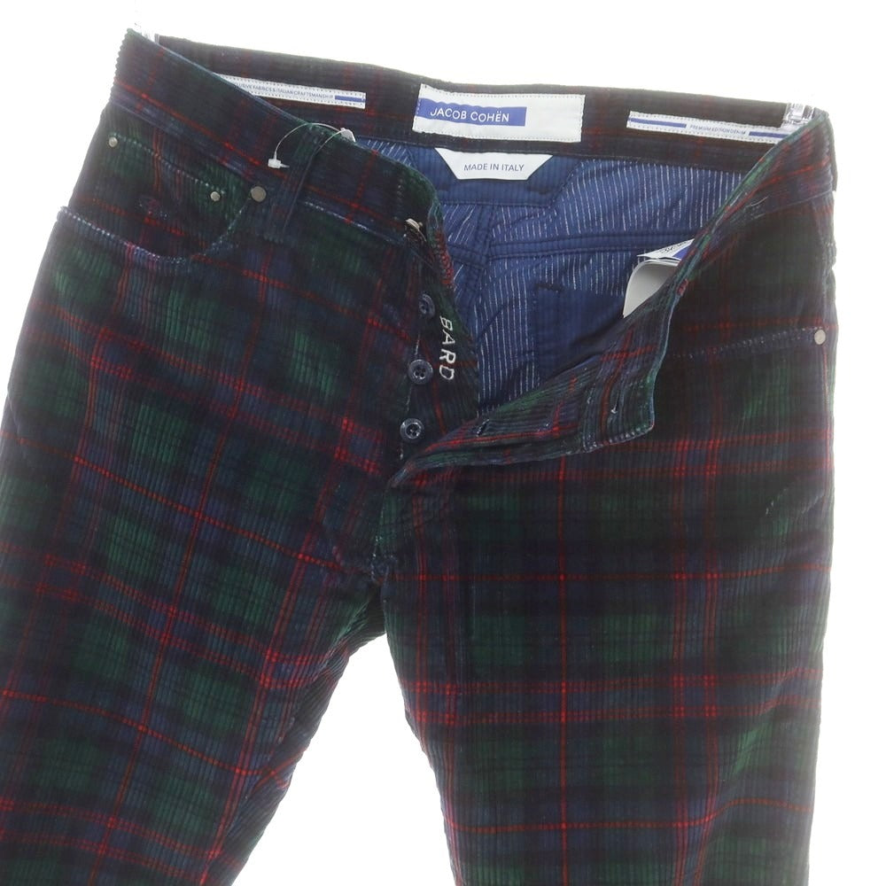 【新品】ヤコブコーエン JACOB COHEN BARD ストレッチ コーデュロイパンツ グリーンxネイビー×レッド【 34 】【 状態ランクN 】【 メンズ 】