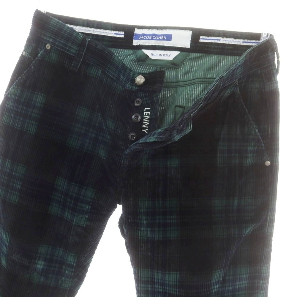 【新品】ヤコブコーエン JACOB COHEN LENNY ストレッチ コーデュロイパンツ グリーンxネイビー【 34 】【 状態ランクN 】【 メンズ 】