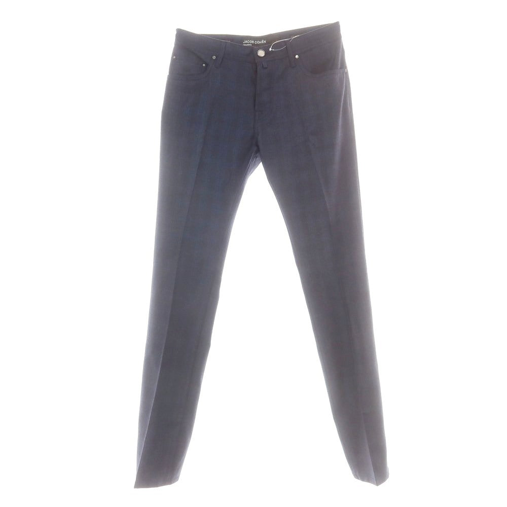 【新品】ヤコブコーエン JACOB COHEN EDUARD ウール チェック 5ポケットパンツ ネイビーxブラック【 34 】【 状態ランクN 】【 メンズ 】