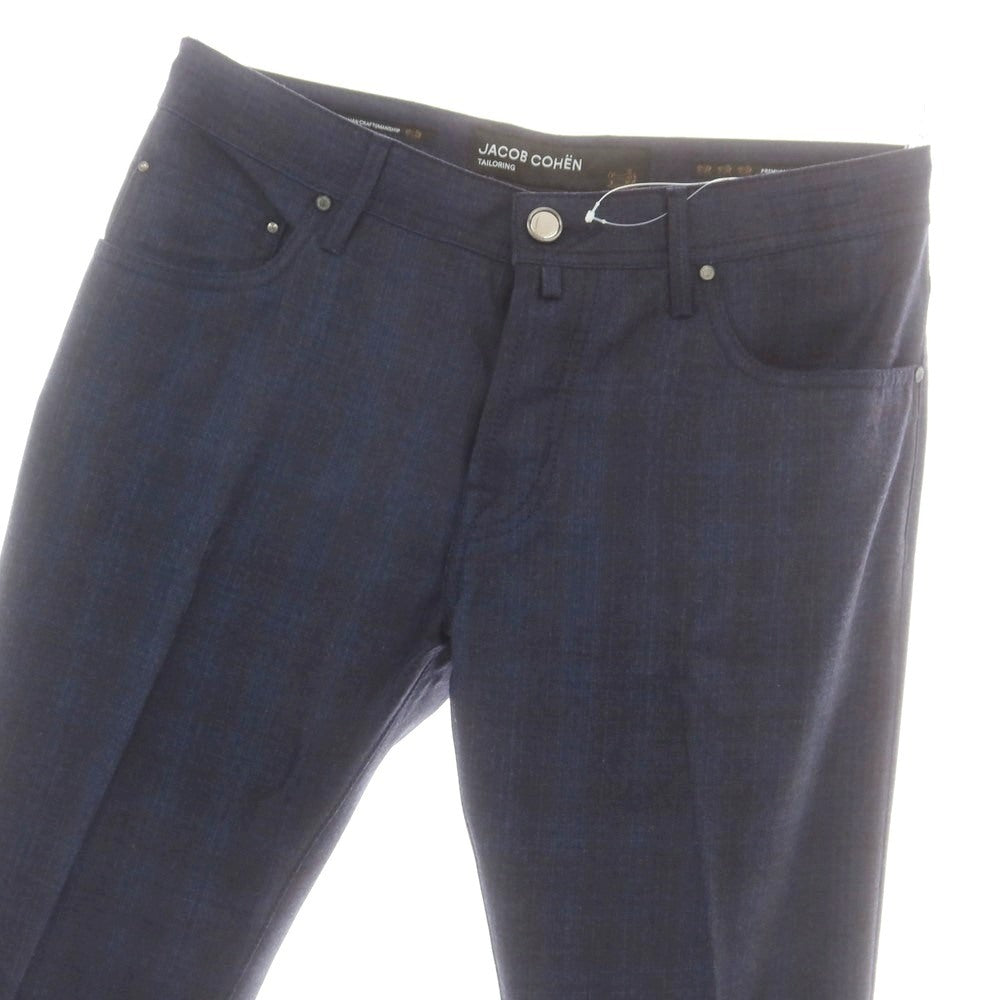 【新品】ヤコブコーエン JACOB COHEN EDUARD ウール チェック 5ポケットパンツ ネイビーxブラック【 34 】【 状態ランクN 】【 メンズ 】