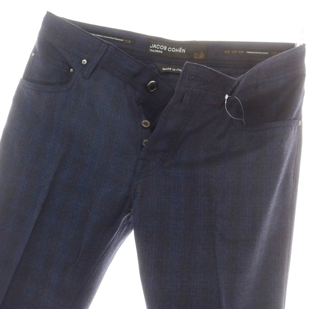 【新品】ヤコブコーエン JACOB COHEN EDUARD ウール チェック 5ポケットパンツ ネイビーxブラック【 34 】【 状態ランクN 】【 メンズ 】