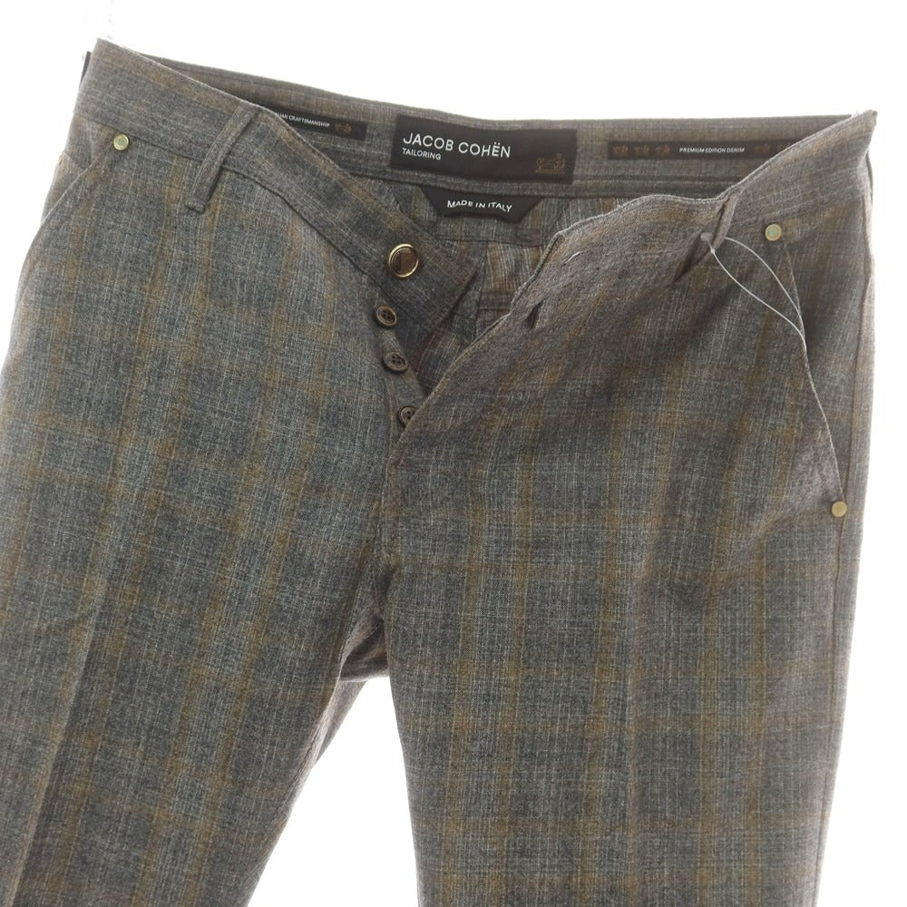 【新品】ヤコブコーエン JACOB COHEN LENNY ウール チェック 5ポケットパンツ グレーxベージュ【サイズ34】【 状態ランクN 】【 メンズ 】[DPD]