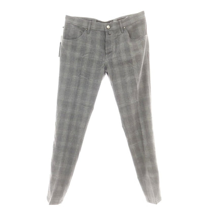 【新品】ヤコブコーエン JACOB COHEN SCOTT ストレッチウールカシミヤ チェック 5ポケットパンツ グレーxホワイト【 34 】【 状態ランクN 】【 メンズ 】