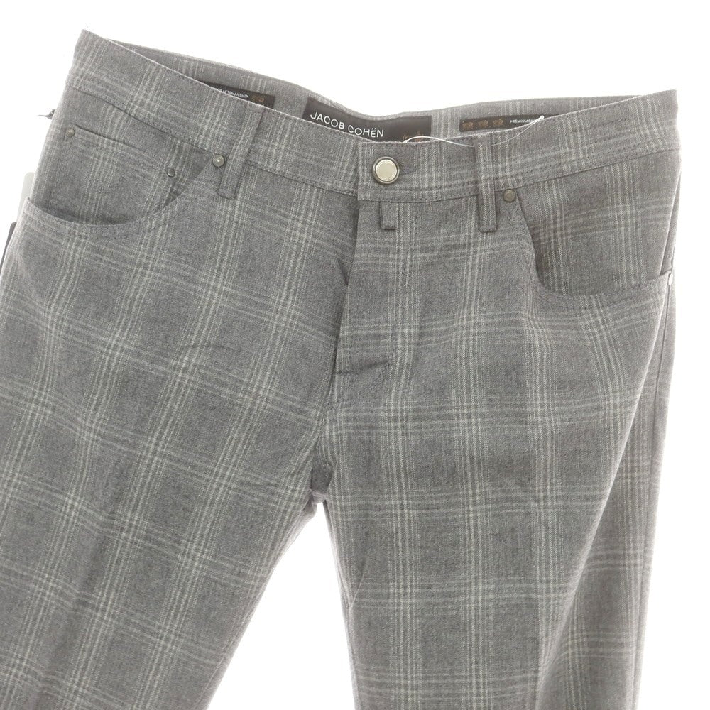 【新品】ヤコブコーエン JACOB COHEN SCOTT ストレッチウールカシミヤ チェック 5ポケットパンツ グレーxホワイト【 34 】【 状態ランクN 】【 メンズ 】