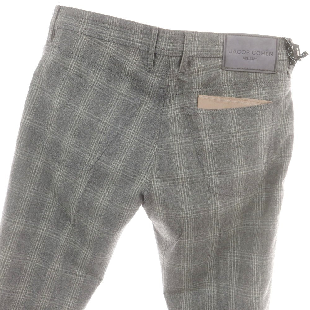 【新品】ヤコブコーエン JACOB COHEN SCOTT ストレッチウールカシミヤ チェック 5ポケットパンツ グレーxホワイト【 34 】【 状態ランクN 】【 メンズ 】