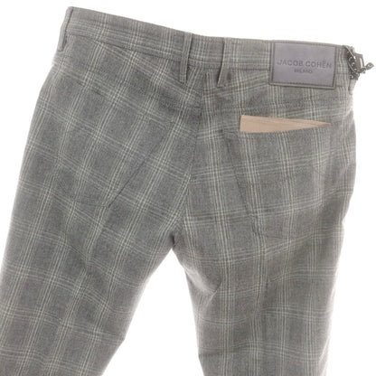【新品】ヤコブコーエン JACOB COHEN SCOTT ストレッチウールカシミヤ チェック 5ポケットパンツ グレーxホワイト【 34 】【 状態ランクN 】【 メンズ 】