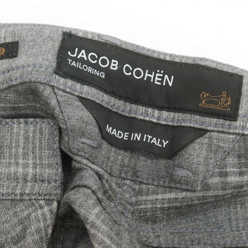 【新品】ヤコブコーエン JACOB COHEN SCOTT ストレッチウールカシミヤ チェック 5ポケットパンツ グレーxホワイト【 34 】【 状態ランクN 】【 メンズ 】