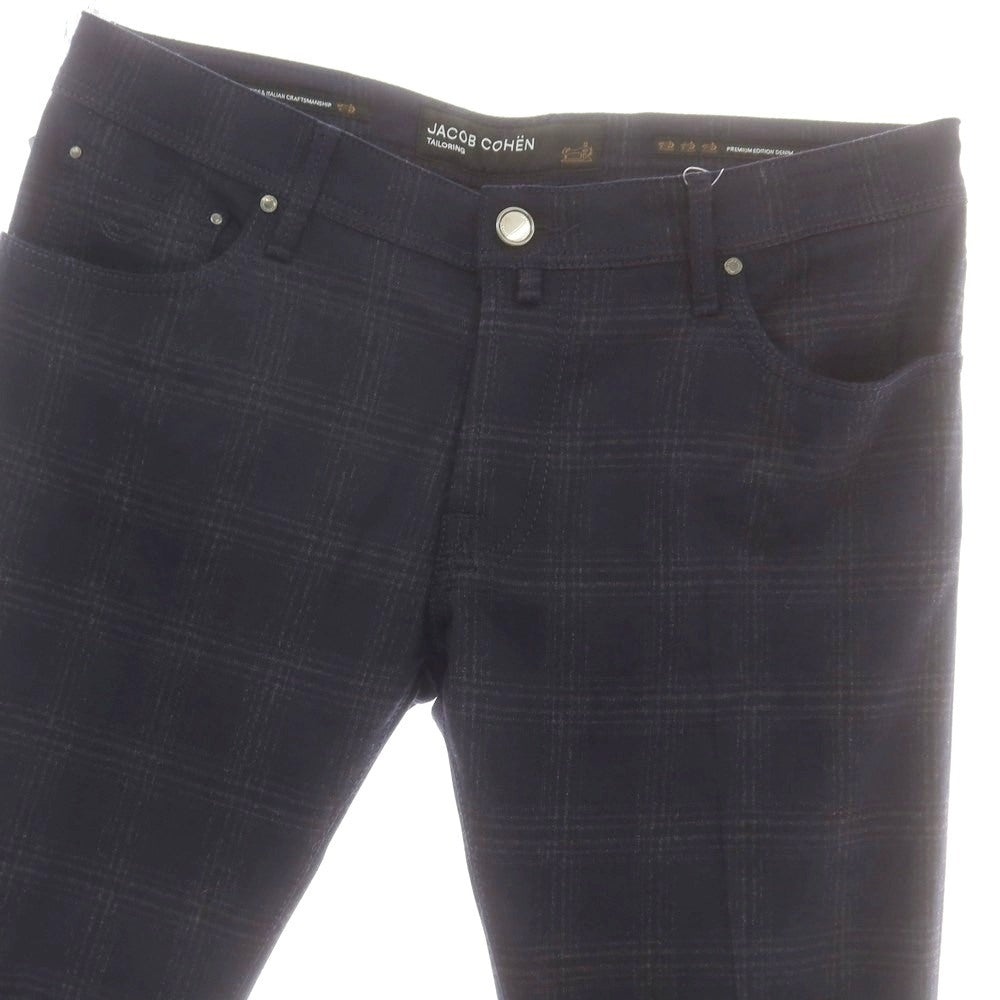 【新品】ヤコブコーエン JACOB COHEN NICK ストレッチウールカシミヤ チェック 5ポケットパンツ ダークネイビーxダークグレー【サイズ34】【 状態ランクN 】【 メンズ 】[DPD]