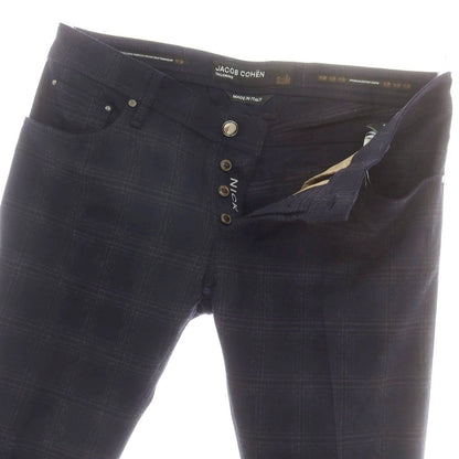 【新品】ヤコブコーエン JACOB COHEN NICK ストレッチウールカシミヤ チェック 5ポケットパンツ ダークネイビーxダークグレー【 34 】【 状態ランクN 】【 メンズ 】