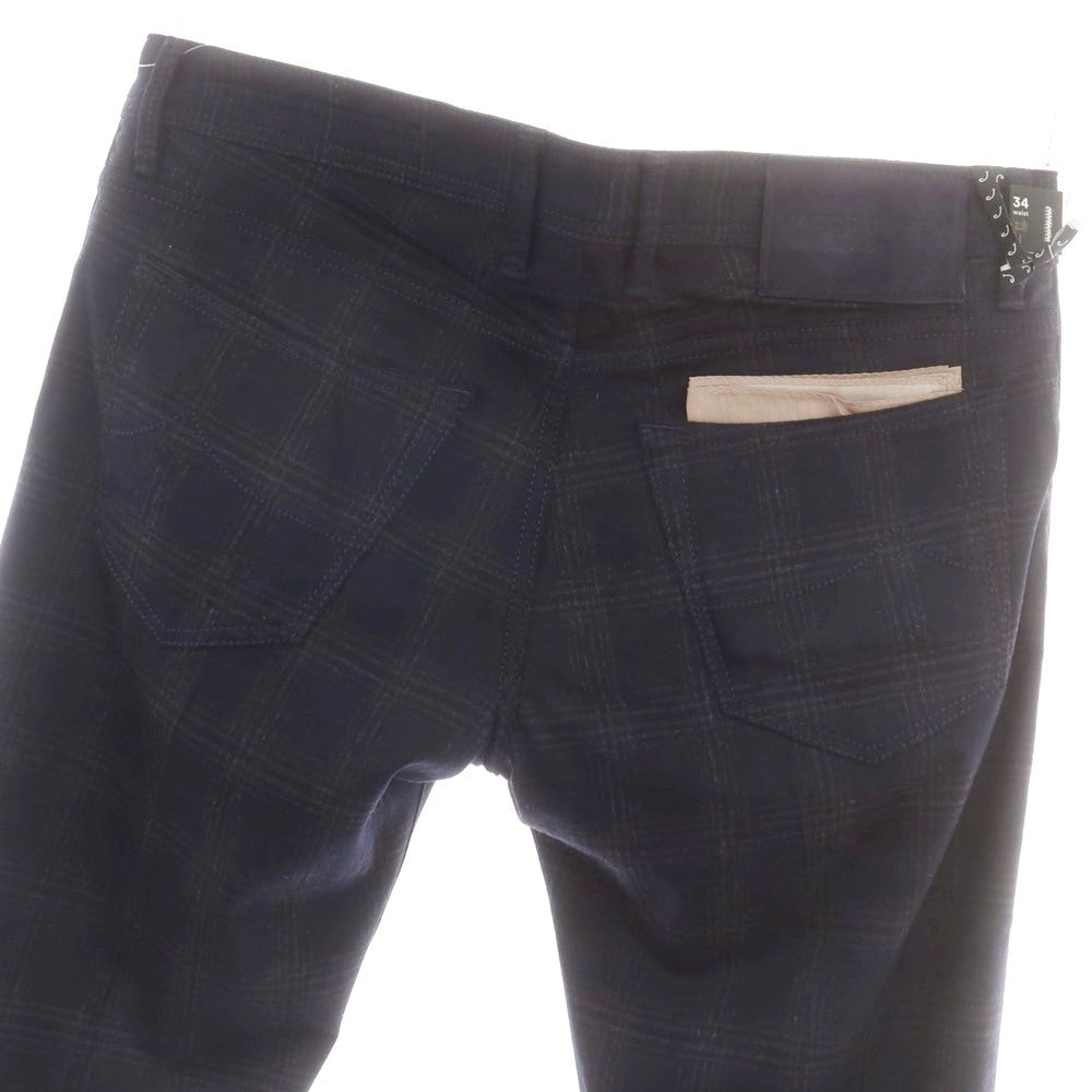 【新品】ヤコブコーエン JACOB COHEN NICK ストレッチウールカシミヤ チェック 5ポケットパンツ ダークネイビーxダークグレー【 34 】【 状態ランクN 】【 メンズ 】