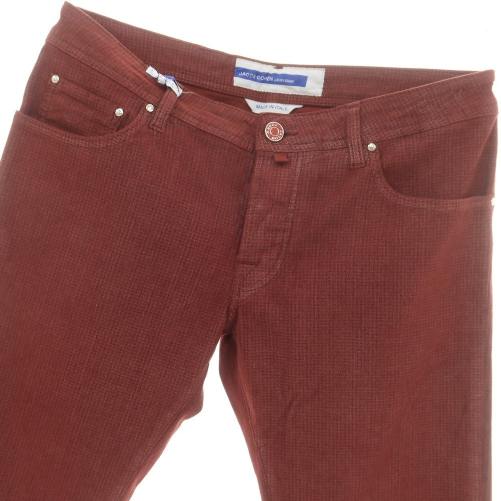 【新品】ヤコブコーエン JACOB COHEN NICK ストレッチコットン チェック 5ポケットパンツ レッドxブラウン【 34 】【 状態ランクN 】【 メンズ 】