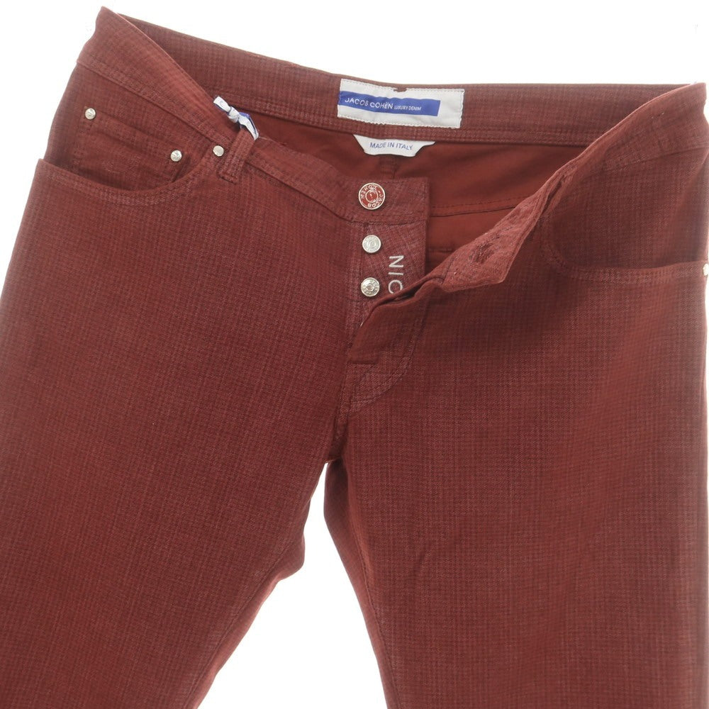 【新品】ヤコブコーエン JACOB COHEN NICK ストレッチコットン チェック 5ポケットパンツ レッドxブラウン【 34 】【 状態ランクN 】【 メンズ 】