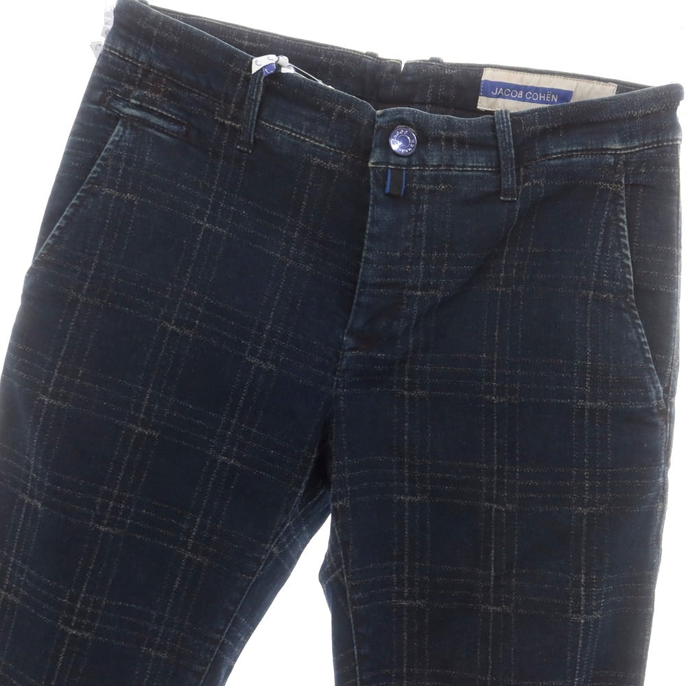 【新品】ヤコブコーエン JACOB COHEN BOBBY ストレッチコットン チェック カジュアルスラックスパンツ ネイビー【サイズ34】【 状態ランクN 】【 メンズ 】[BPD]