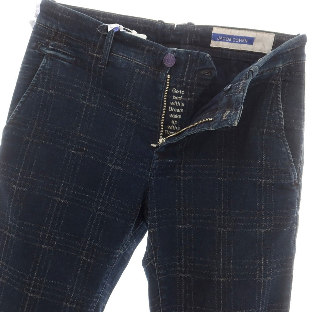 【新品】ヤコブコーエン JACOB COHEN BOBBY ストレッチコットン チェック カジュアルスラックスパンツ ネイビー【サイズ34】【 状態ランクN 】【 メンズ 】[BPD]